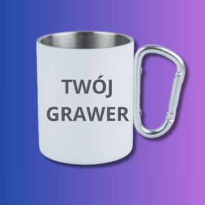 Kubek Metalowy z uchwytem grawerowany biały - bushcraft ryby